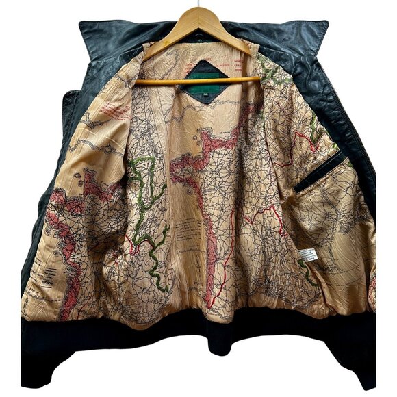 Hill & Archer Leather Bomber Jacket Mens 44R Black Map Lining Made in Korea Vtg - Picture 7 of 12